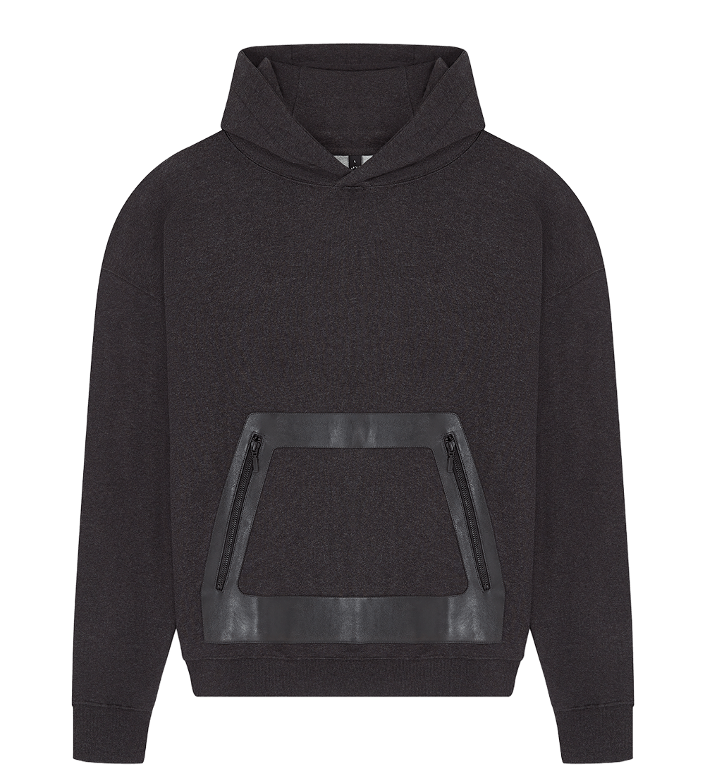 Earth Positive Vegan Leather Panel Hoodie EP311 in Black Heather
