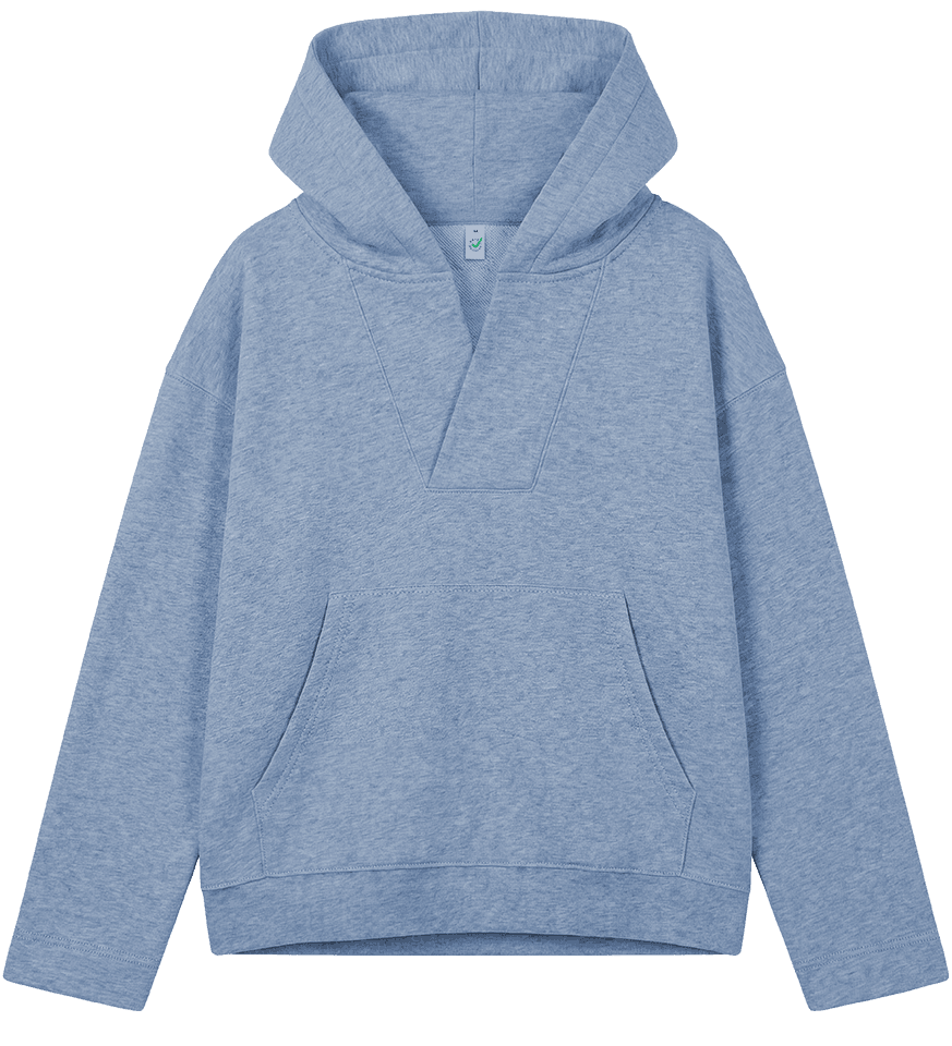 Earth Positive Women's V-Neck Hoodie EP400 in Light Blue Heather